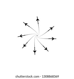 The planes flies on the line. Tourism and travel. The waypoint is intended for a tourist trip. and his track on a white background. Vector illustration