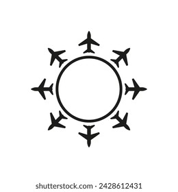 Planes fly to different directions of the world.