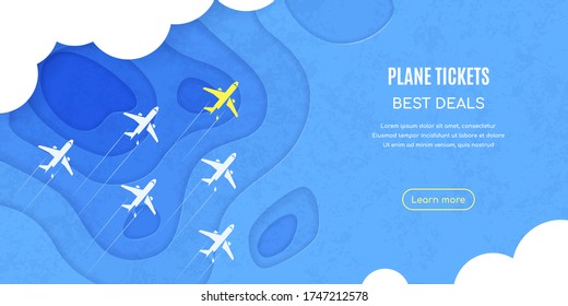 Aviones que sobrevuelan las nubes sobre fondo azul texturizado, ilustración de estilo plano, banner para negocios, sitio web, etc., viajes, vacaciones, concepto de todo el mundo