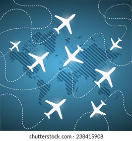 planes flying around the globe. illustration design over a blue background
