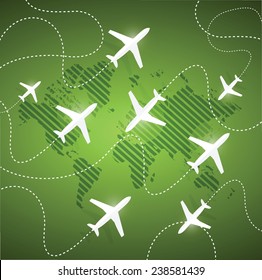 planes flying around the globe. illustration design over a green background