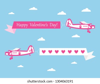 Planes flying  with Happy Valentine's Day  banners vector