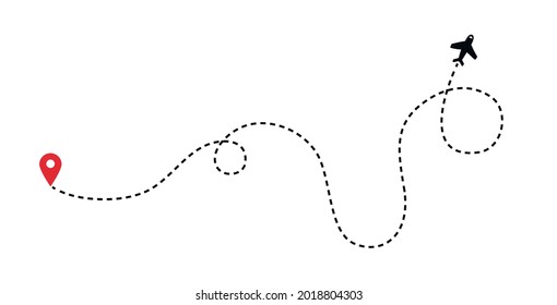 Planes. line of the plane. Airplane flight path with dash line and dash line trace. Vector