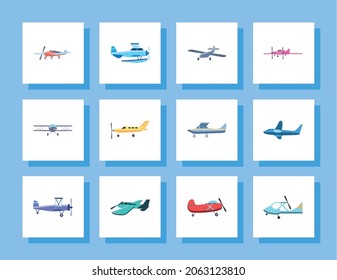 planes on white background icon set