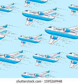 Planes seamless background, airlines air travel concept, vector wallpaper or web site background.