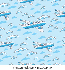 Planes seamless background, airlines air travel concept, vector wallpaper or web site background.