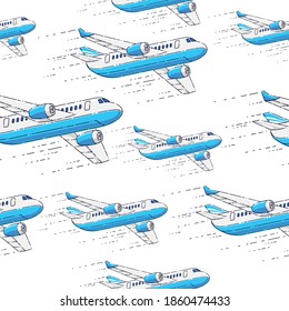 Planes sin problemas de fondo, concepto de viajes aéreos de las aerolíneas, fondo de pantalla vectorial o sitio web.