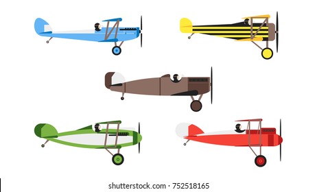 Planes set flat design vector illustrations