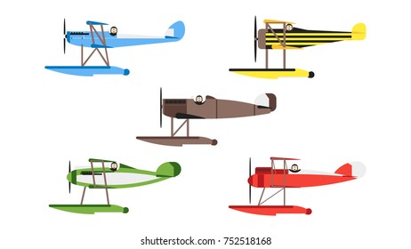 Planes set flat design vector illustrations