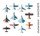 Planes top view. Jet military aircraft vector flat pictures isolated. Illustration aircraft and jet military, plane fighter, transportation aeroplane
