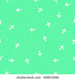 Planes with trajectories and on the light blue sky. Seamless vector background.Seamless pattern