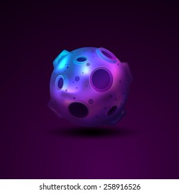 Planet 3d sphere with craters isolated on dark background vector illustration