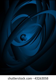 Planet against a dark background with abstract drawing