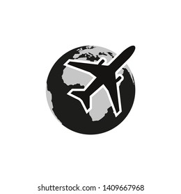 planet airplane black and white icon, vector illustration