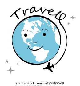 Planet and airplane on white background. Journey
