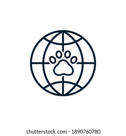 Planet and animal footprint. Concept ecological problem of animal extinction, industrial pollution, pollution linear pictogram. Vector icon isolated on white background.