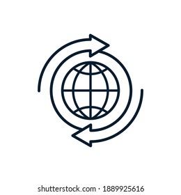 Planet and arrow in a circle. Adapting the planet to new conditions concept. Vector icon isolated on white background.
