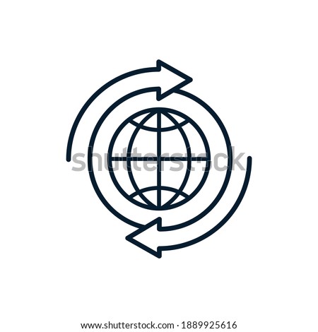 Planet and arrow in a circle. Adapting the planet to new conditions concept. Vector icon isolated on white background.
