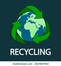 Planet with arrows by recycling day, vector art illustration.
