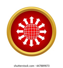 Planet and arrows pointing into space icon in simple style on a white background