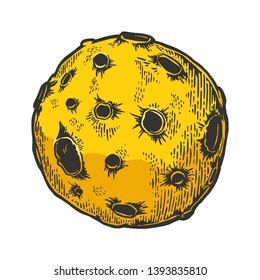 Planet with asteroid meteorite planet impact crater color sketch engraving vector illustration. Scratch board style imitation. Black and white hand drawn image.