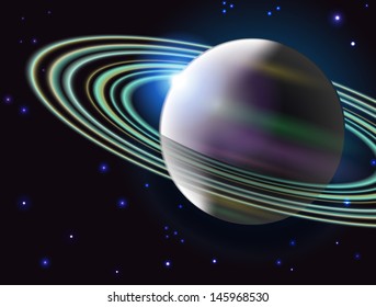 planet with asteroid rings