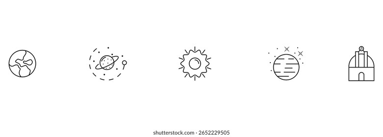 Planeta astronomia órbita ciência satélite solar galáxia cosmos universo sol terra observatório telescópio sistema ícone do sistema set ilustração.