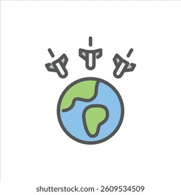 planet attack filled outline icon. planet attack color line illustration.