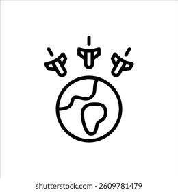 planet attack outline icon. planet attack black line illustration.