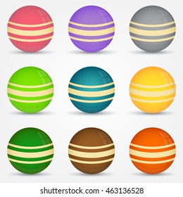 Planet Balls Decoration on White Background. Collection Set. Vector Illustration.