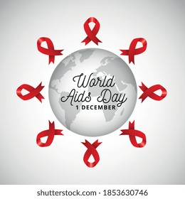 Planet zwischen Bewusstseinsband des Welt-Aids-Tag. Vektorgrafik