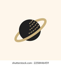 Planet black and gold vintage celestial. Simple Saturn vector illustration for logo, poster, greeting card