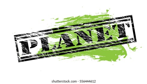 planet black and green vector stamp on white background