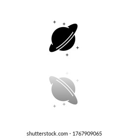Planet. Black symbol on white background. Simple illustration. Flat Vector Icon. Mirror Reflection Shadow. Can be used in logo, web, mobile and UI UX project