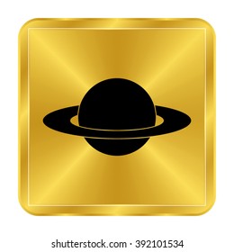 planet - black vector icon;  gold button