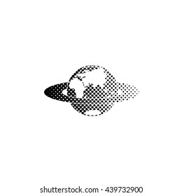 planet - black vector icon;  halftone illustration