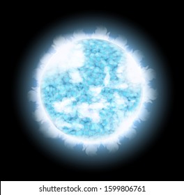 Planet with blue bright light in the space illustration
