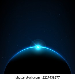 planet with blue light flare in space, vector illustration