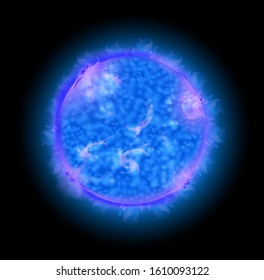 Planet with blue light shining in the dark space illustration