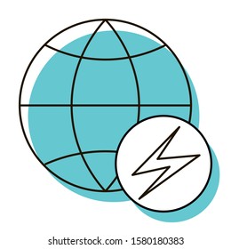 Planet with bolt. The problem of using the resources of the planet. Ecology poster. Design element. Vector illustration. Icon with shadow isolated on white background.