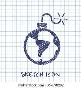 planet bomb vector sketch icon