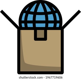 Planet In Box. Editable Bold Outline With Color Fill Design. Vector Illustration.