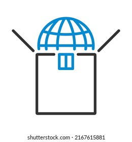 Planet In Box. Editable Bold Outline With Color Fill Design. Vector Illustration.