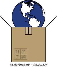 Planeta En Caja. Esquema Editable Con Diseño De Relleno De Color. Ilustración vectorial.