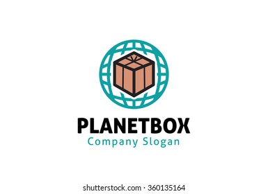 Planet Box Symbol Logo Design Illustration 