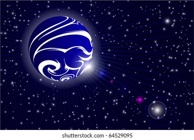 planet and bright stars in cosmos