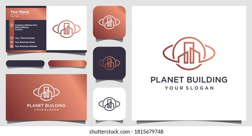 planet building creative logo concept and business card design