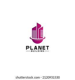 planet building logo combining planet and building
