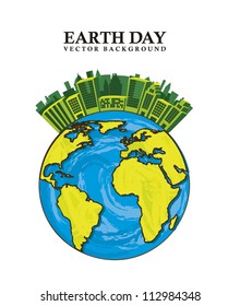 planet with buildings, earth day. vector illustration
