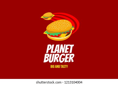 Planet burger big and tasty logo template with type of pictorial colorful logo. Can use for corporate brand identity, culinary, food truck, cafe, and delivery